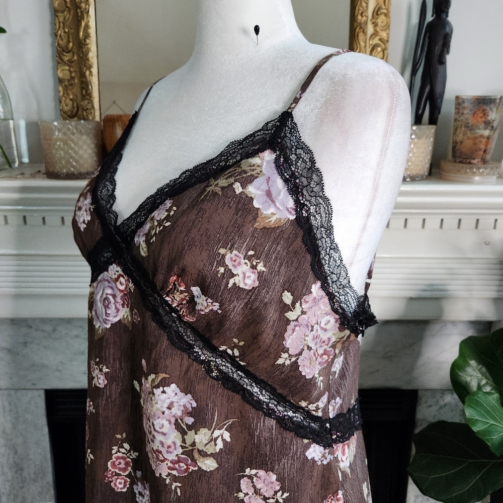 H&M Brock Collection Brown Floral Maxi Slip Dress Size XL Lace Romantic - Picture 8 of 9
